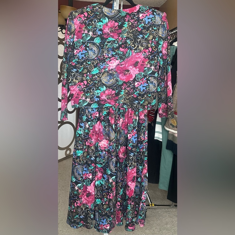Vintage 80s Skirt Suit Set Floral Paquette Too USA Size 12 - Picture 2 of 8